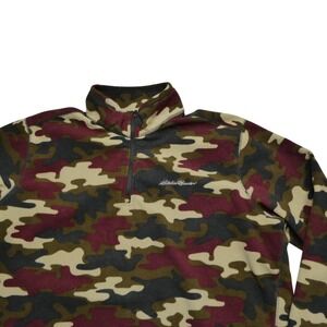 Eddie Bauer Pullover Mens Large Camo Fleece Quarter Zip Outdoor Hunting Hiking